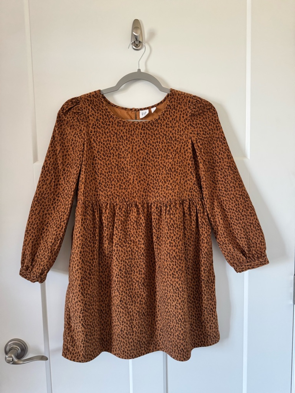GAP Girls Corduroy Brown Leopard Print Long Sleeve Dress Size L 10